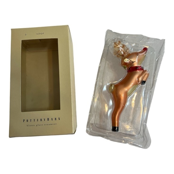 Pottery Barn Reindeer Rudolph Christmas Ornament Blown Glass - Picture 1 of 8